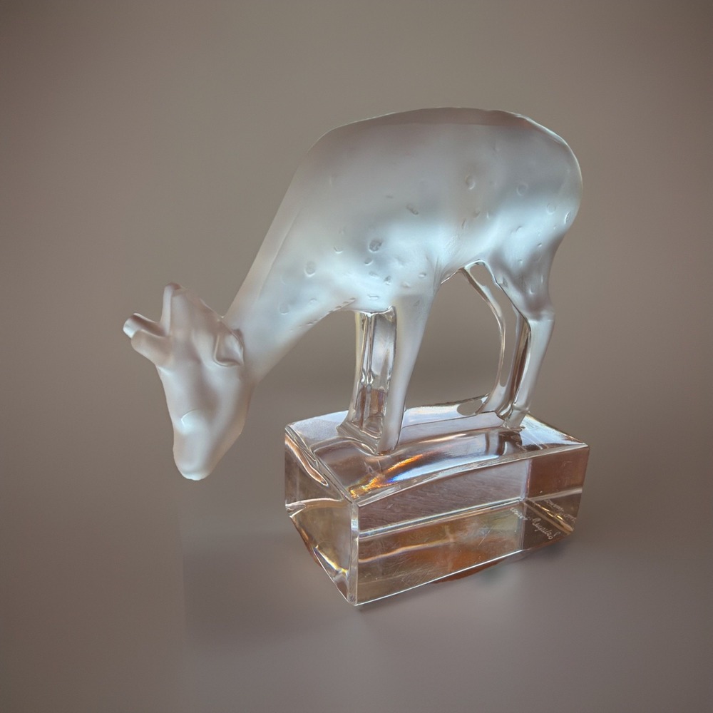 Lalique Frosted Crystal Made In France Fawn Deer Paperweight Signed